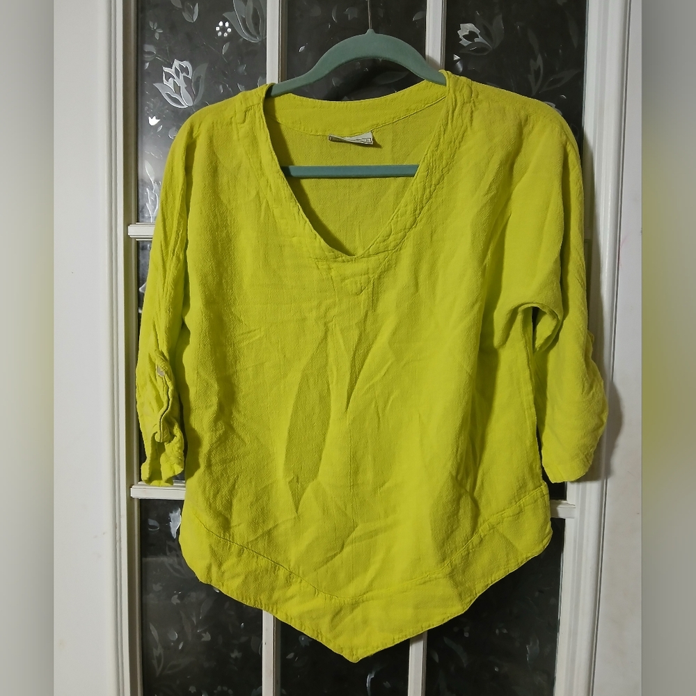 Cotton Ways Top Chartreuse Vibrant Bright Gauze Size 1 (S/M) Asymmetrical Boho